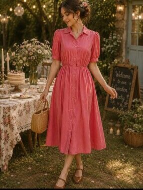 Frances Henaghan Coral Vintage Dress Women Secretary Size 4 Pink #CC